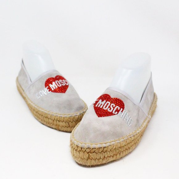 * ON SALE MOSCHINO #36460 Grey Suede Rhinestone Espadrilles (US 9 EU 39)